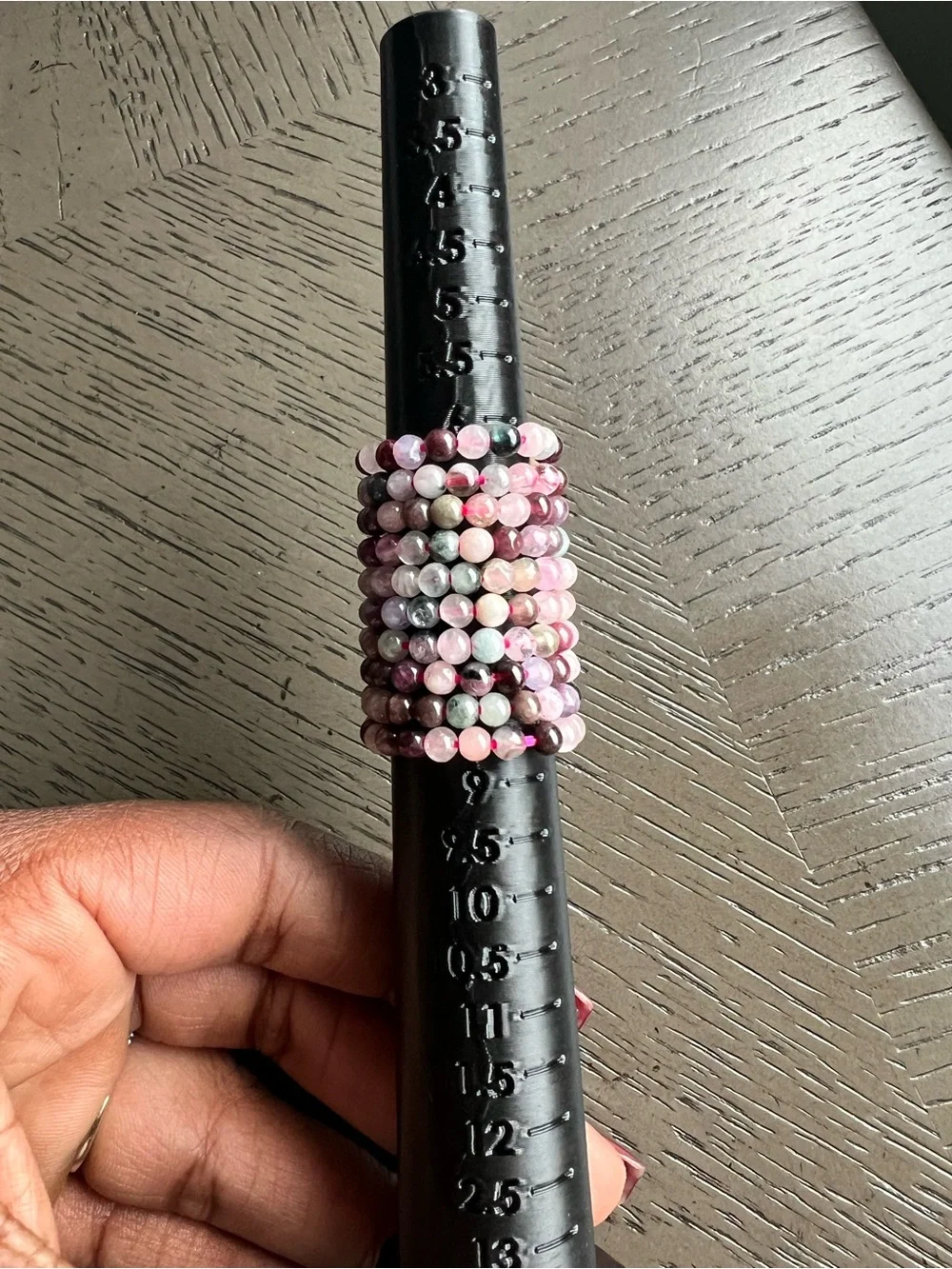 Watermelon tourmaline beaded ring  SIZE 8 ( ONE )